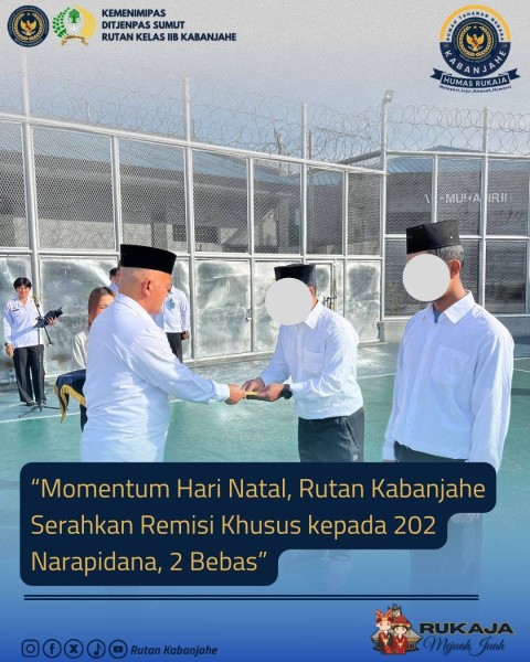 Momentum Hari Natal, Rutan Kabanjahe Serahkan Remisi Khusus kepada 202 Narapidana, 2 Bebas