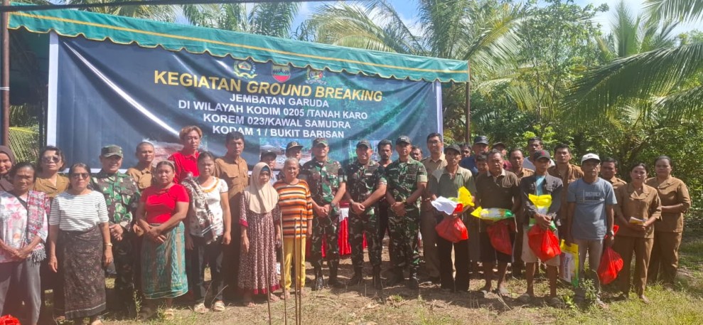 Jembatan Garuda Di Desa Laugarut Dibangun, Dandim 0205/TK Ikuti Vidcon Bersama Pangdam I/BB Mayjen TNI Hendi Antariksa 