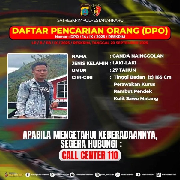 Satreskrim Polres Tanah Karo Terbitkan DPO Kasus Pembunuhan Di Perladangan Seledang Ndokum Siroga