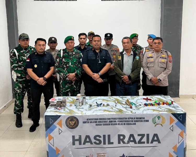 Razia Gabungan Skala Besar di Rutan Kelas II B Kabanjahe Libatkan Kodim 0205/TK,  Polres Karo Dan BNN