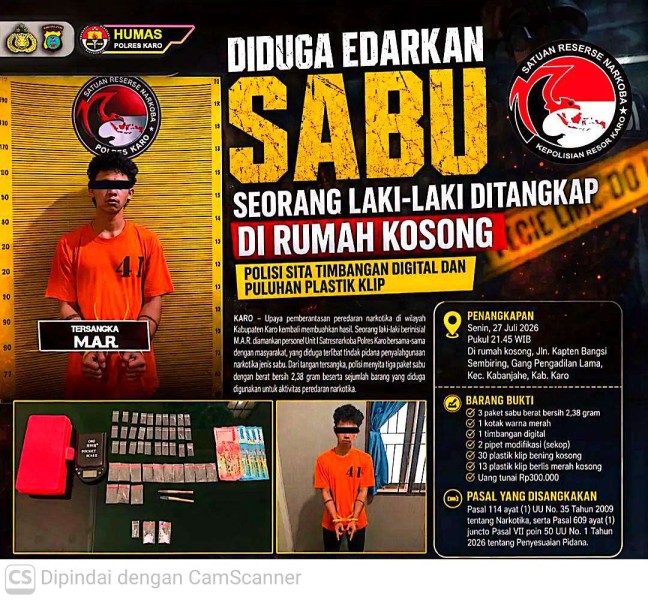 161 Tersangka Diamankan Satresnarkoba Polres Karo Dalam Sebulan, Ratusan Gram Narkotika Ikut Disita