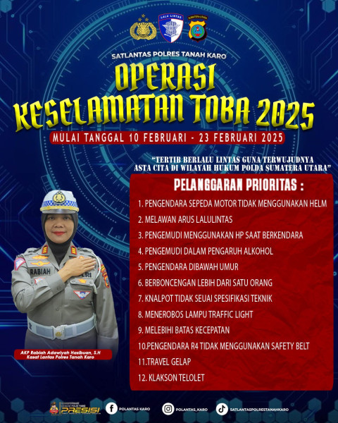 Satlantas Polres Tanah Karo Gelar Operasi Keselamatan Toba 2025, Fokus Disiplin Berlalu Lintas