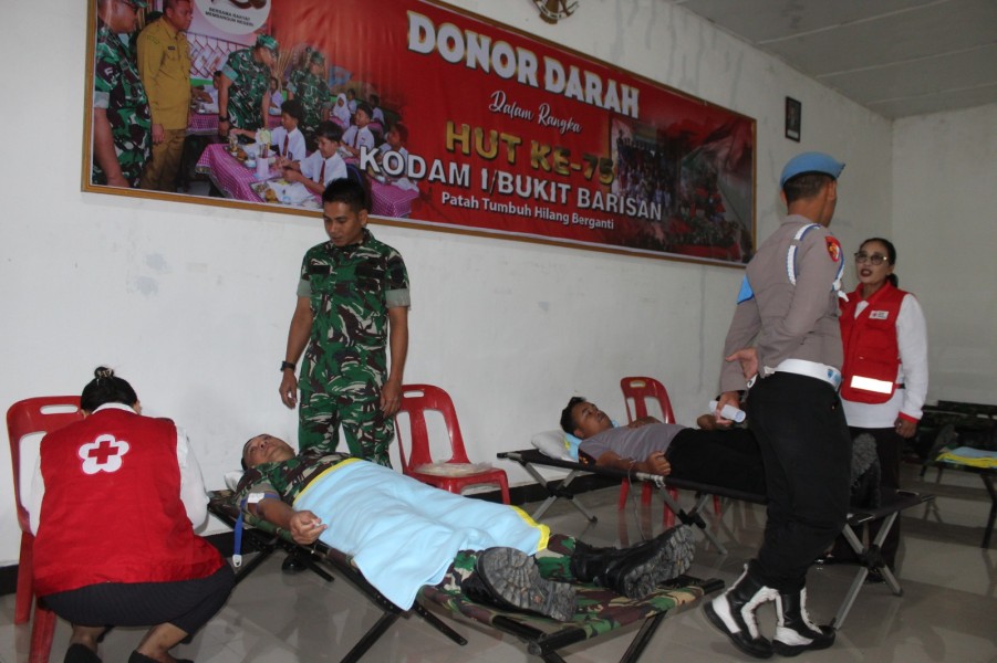 Kodim 0205/TK Gelar Donor Darah Sambut HUT ke-75 Kodam I Bukit Barisan, Dandim: kegiatan donor darah ini merupakan bentuk kepedulian kami terhadap sesama