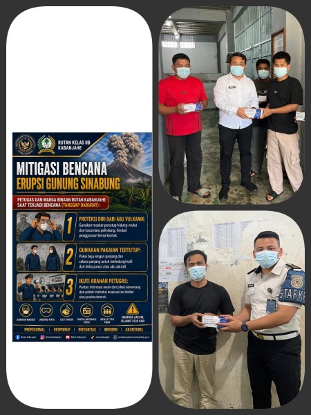 Mitigasi Bencana Erupsi Gunung Sinabung, Ka KPR Kabanjahe Gerak Cepat Bagikan Masker bagi Warga Binaan