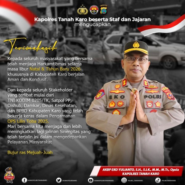 Kapolres Tanah Karo Ucapkan Terima Kasih Kepada Masyarakat Karo, Kegiatan Libur Tahun Baru Tertib dan Aman