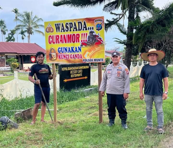 Sesuai Perintah Kapolres Karo AKBP Pebriandi Haloho, Polsek Munte Pasang Spanduk Imbauan Waspada Curanmor