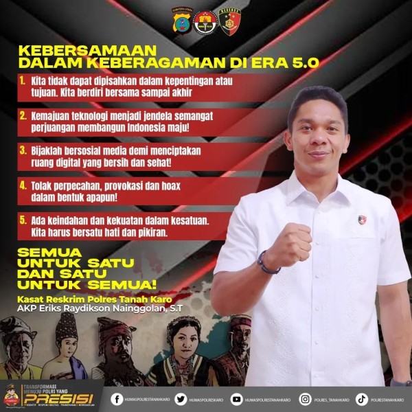 Kasat Reskrim Polres Tanah Karo AKP Eriks Raydikson Nainggolan Ajak Masyarakat Jaga Kebersamaan di Era 5.0 Kasat Reskrim Polres Tanah Karo AKP Eriks Raydikson Nainggolan Ajak Masyarakat Jaga Kebersamaan di Era 5.0